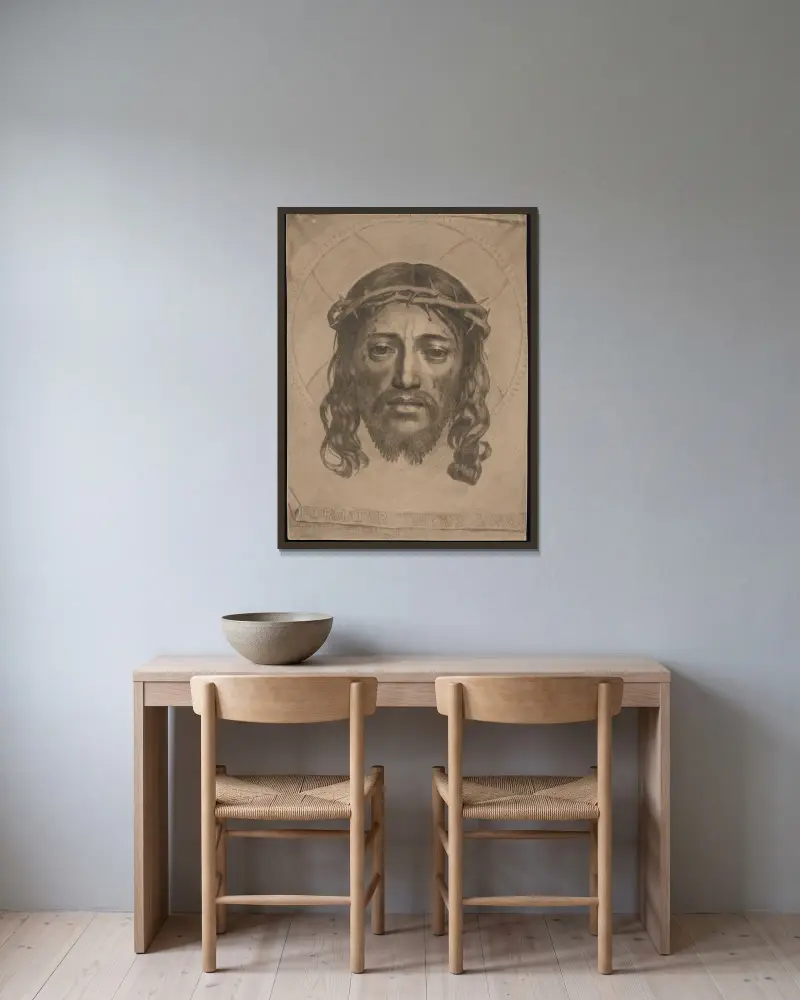 Sudarium of Saint Veronica (St. Veronica’s Veil) av Claude Mellan inramad på en vägg