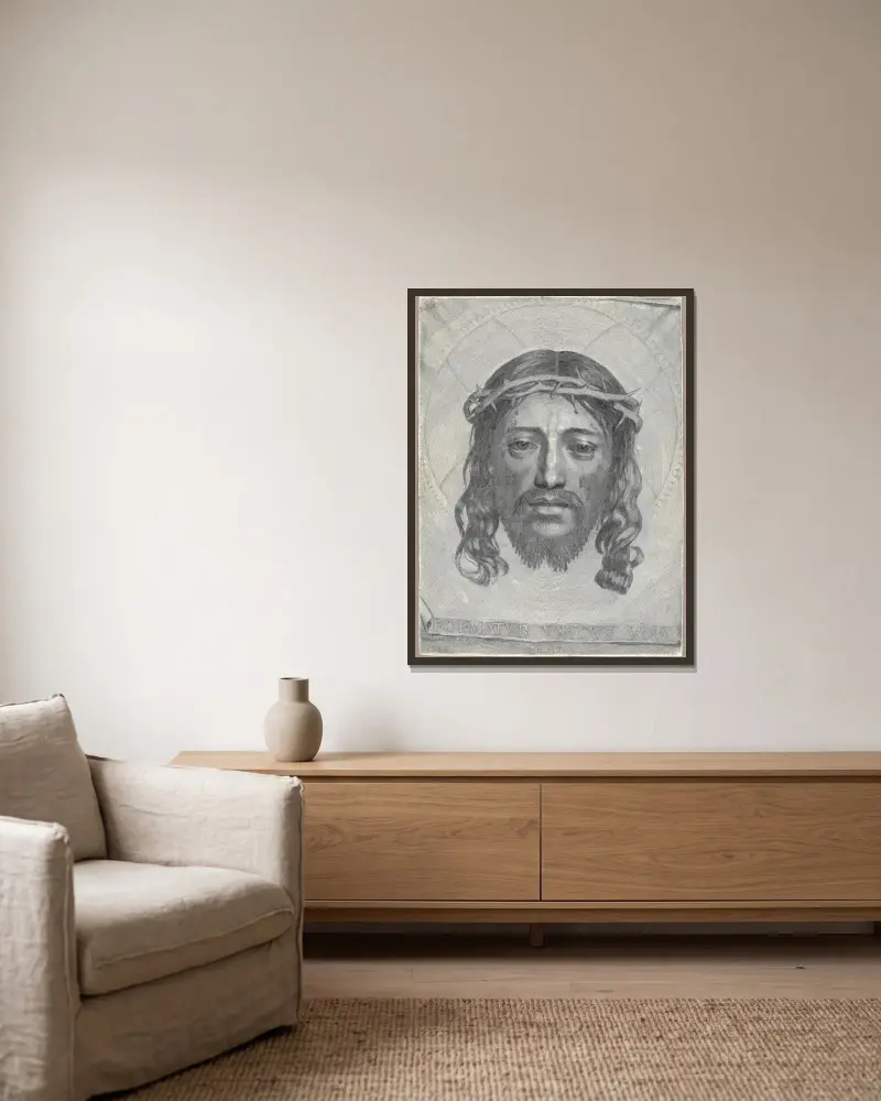 The Sudarium of Saint Veronica av Claude Mellan inramad på en vägg