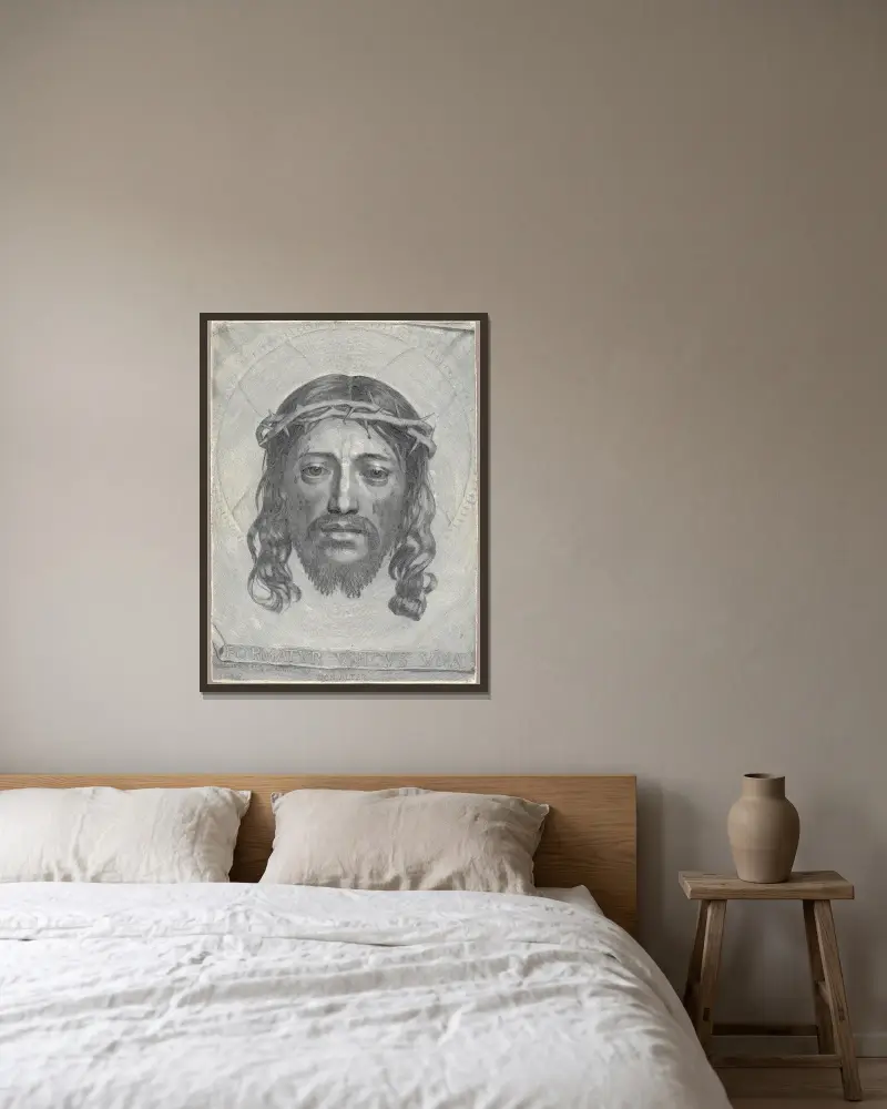 The Sudarium of Saint Veronica av Claude Mellan inramad på en vägg