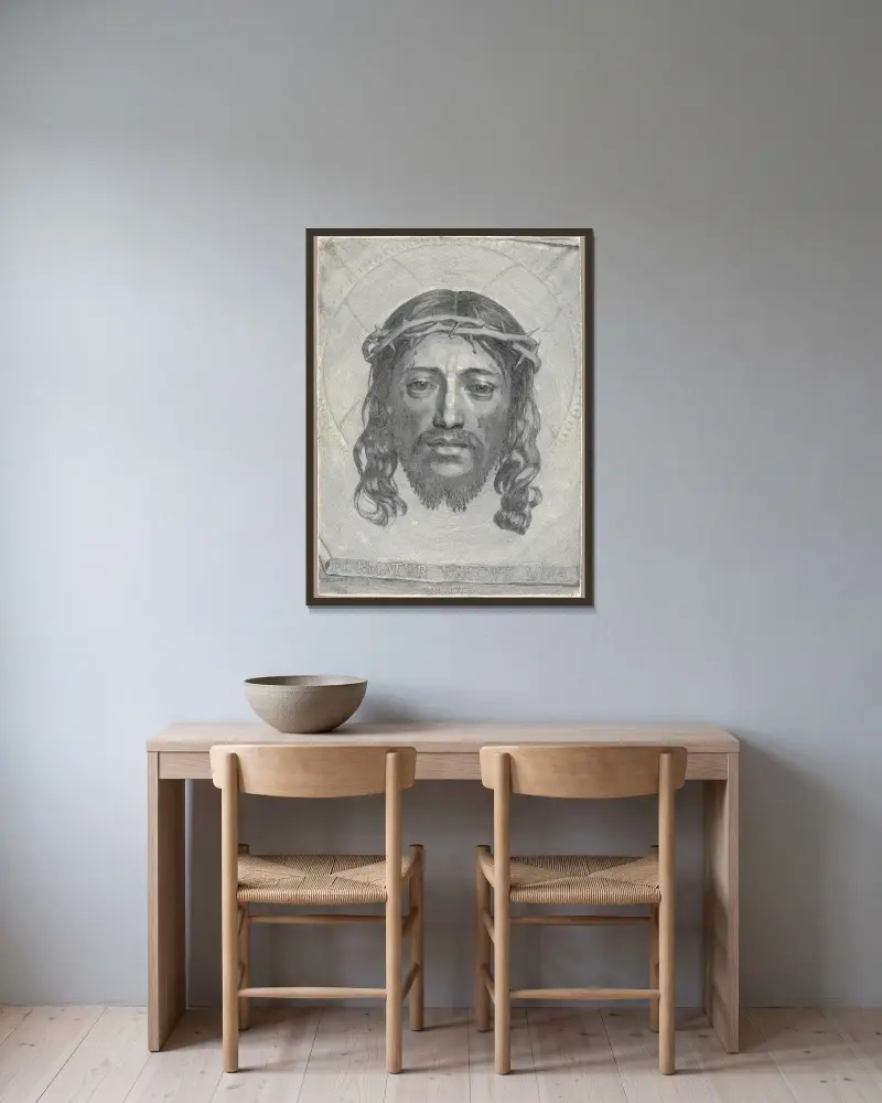 The Sudarium of Saint Veronica av Claude Mellan inramad på en vägg