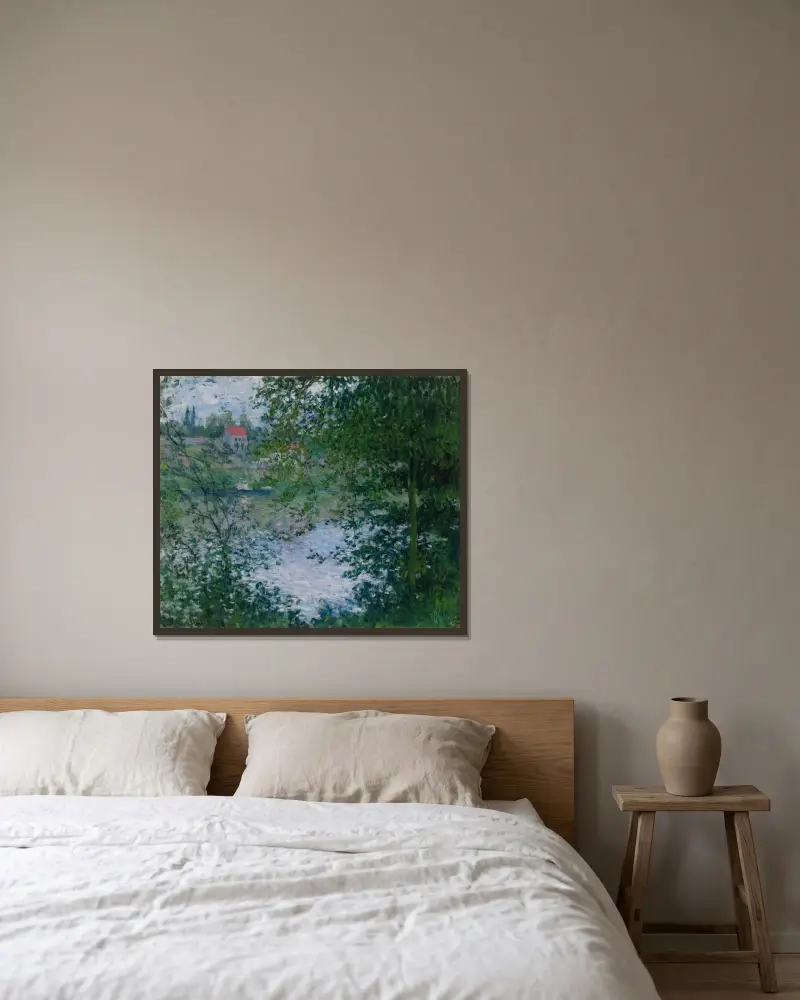 À Travers Les Arbres, Île De La Grande Jatte av Claude Monet inramad på en vägg