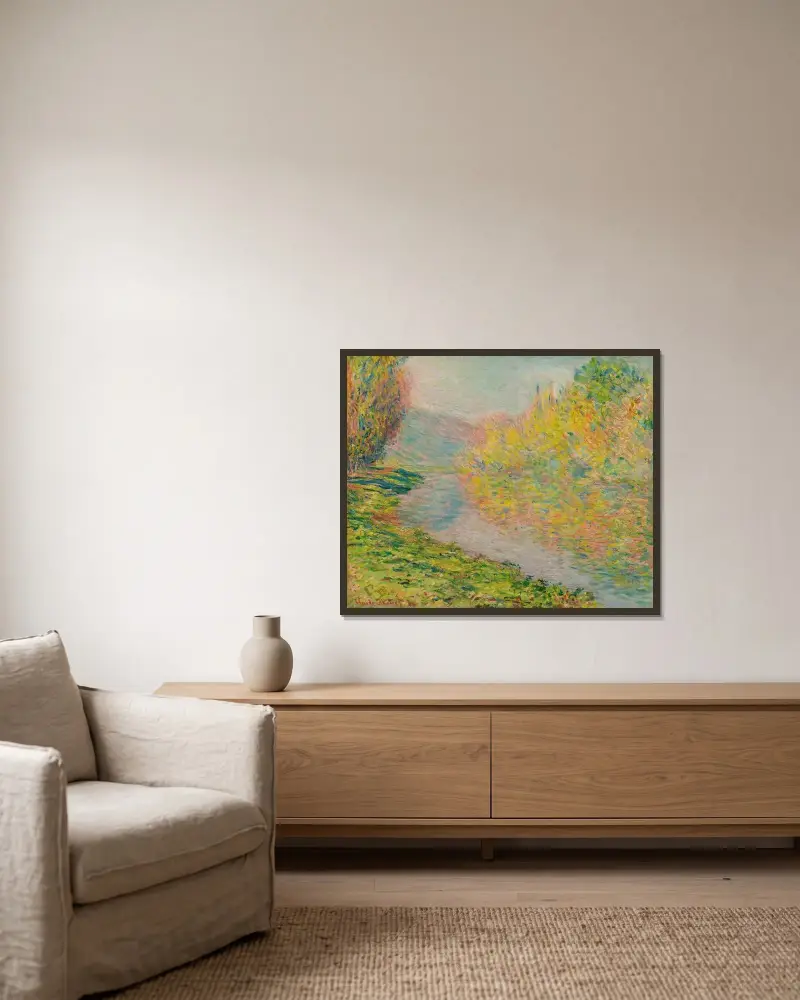 Automne À Jeufosse av Claude Monet inramad på en vägg