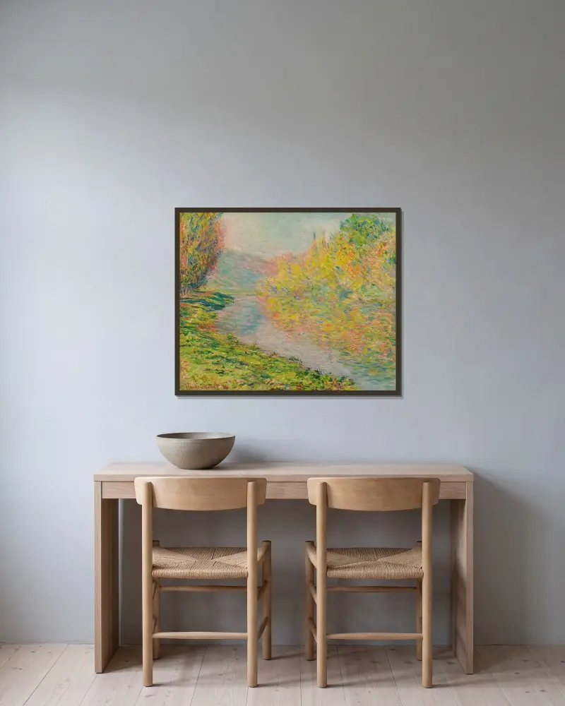 Automne À Jeufosse av Claude Monet inramad på en vägg