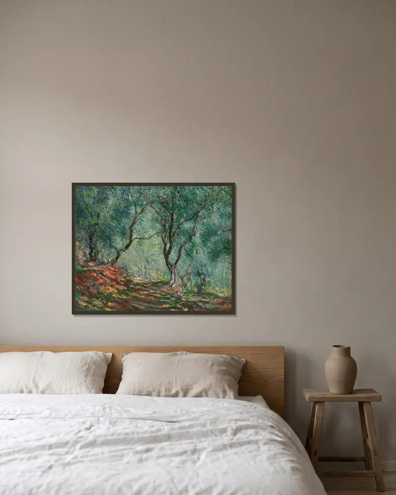 Bois d’oliviers au jardin Moreno av Claude Monet inramad på en vägg