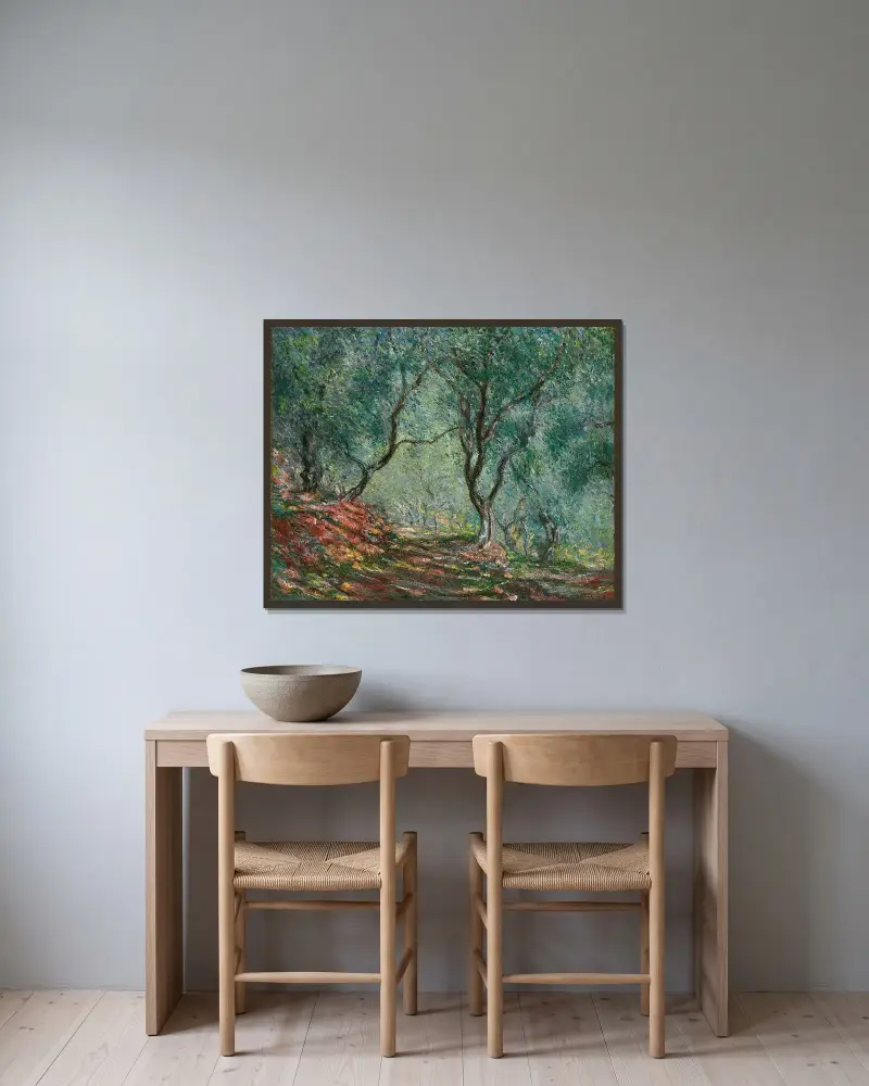 Bois d’oliviers au jardin Moreno av Claude Monet inramad på en vägg
