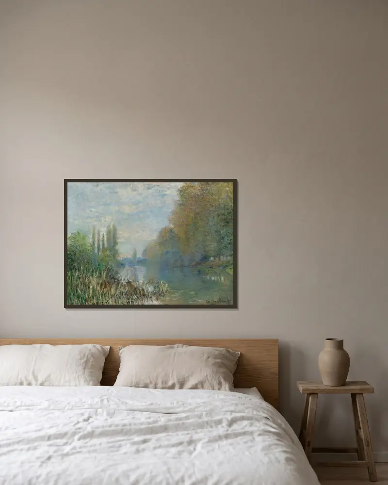 Bords De La Seine En Automne av Claude Monet inramad på en vägg