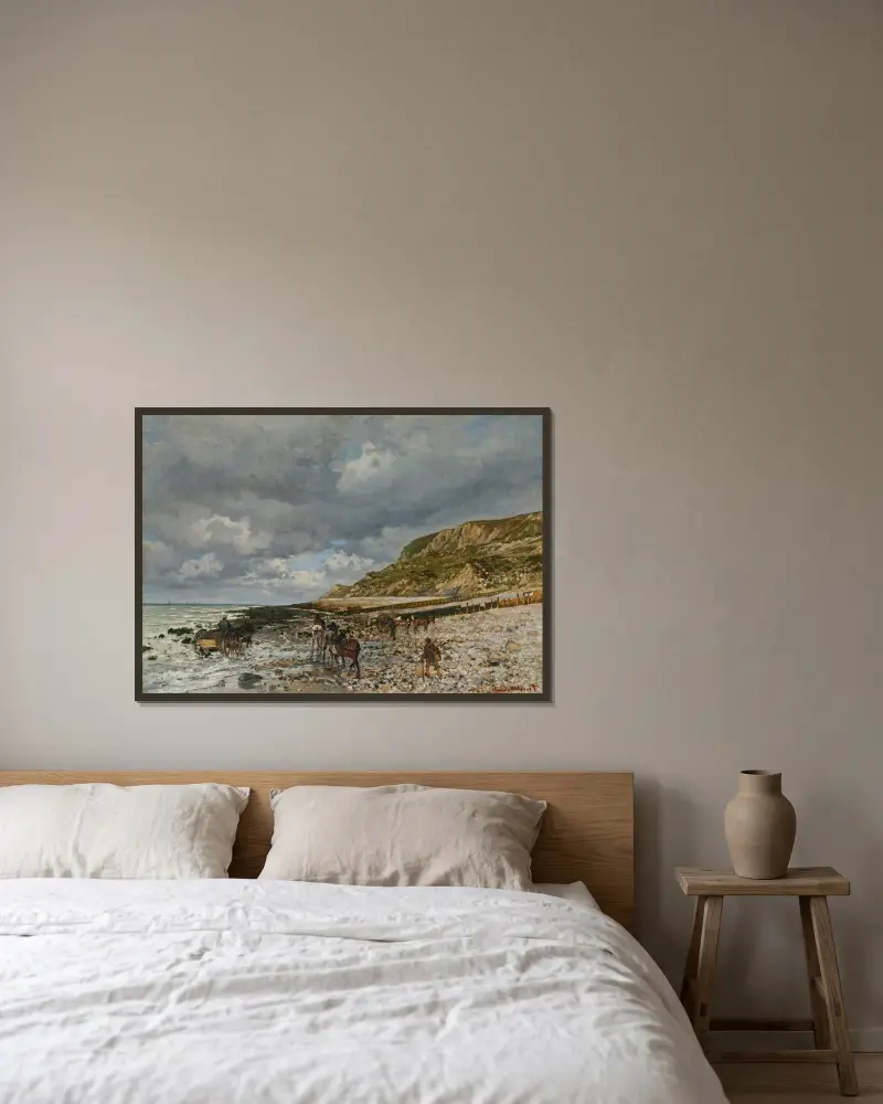 Chevaux À La Pointe De La Hève av Claude Monet inramad på en vägg
