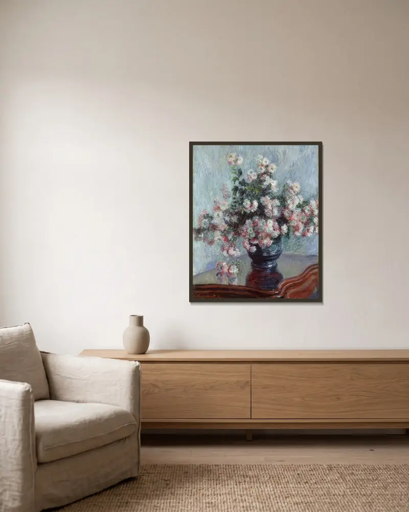 Chrysanthemen von Claude Monet gerahmt an einer Wand