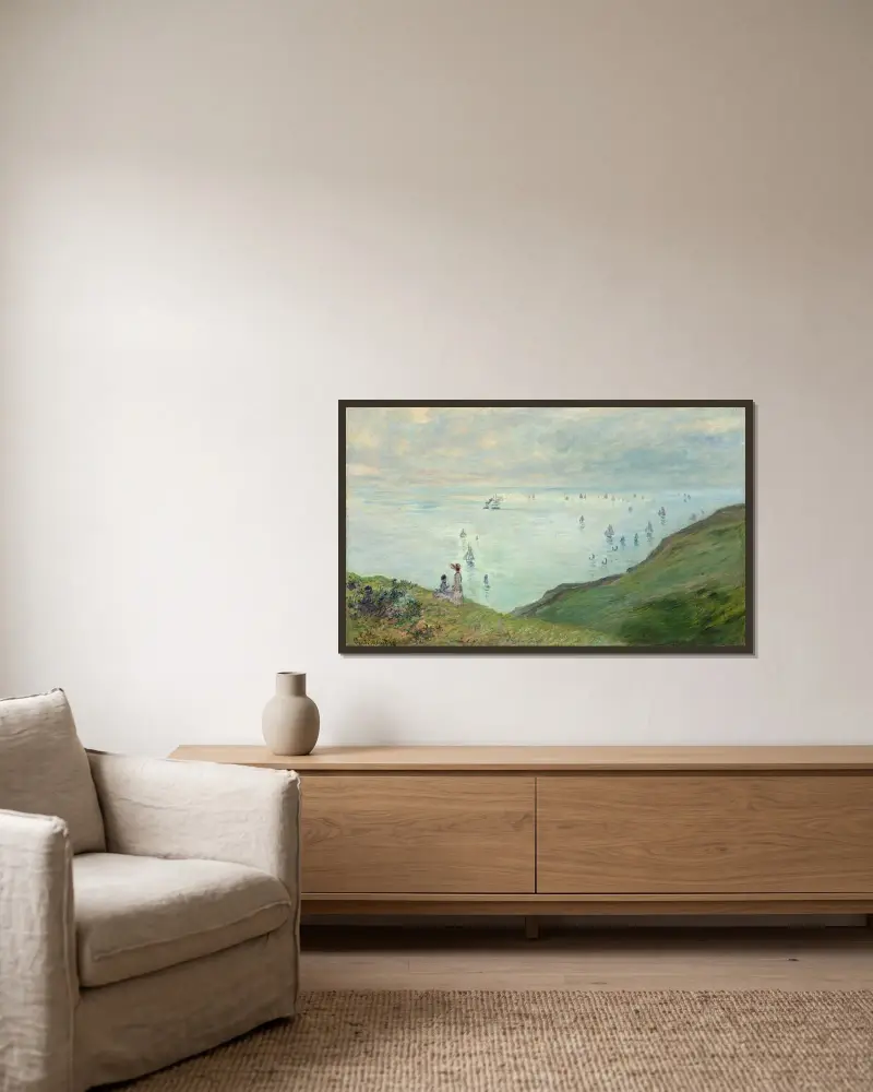 Útesy u Pourville, Claude Monet v rámu na stěně
