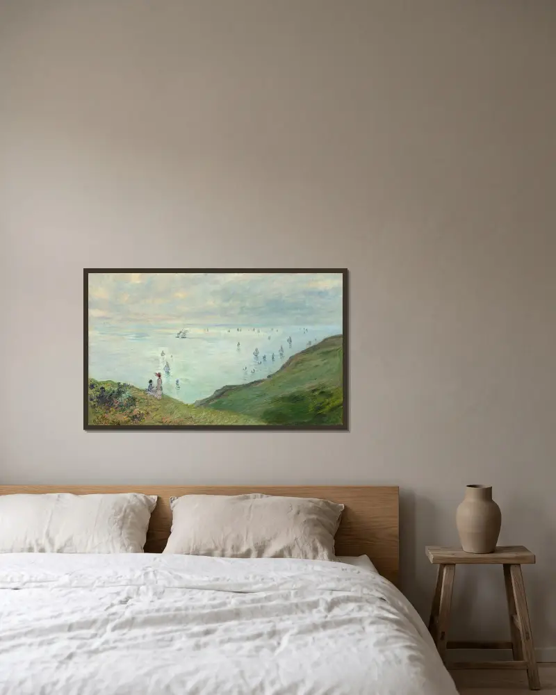 Útesy u Pourville, Claude Monet v rámu na stěně