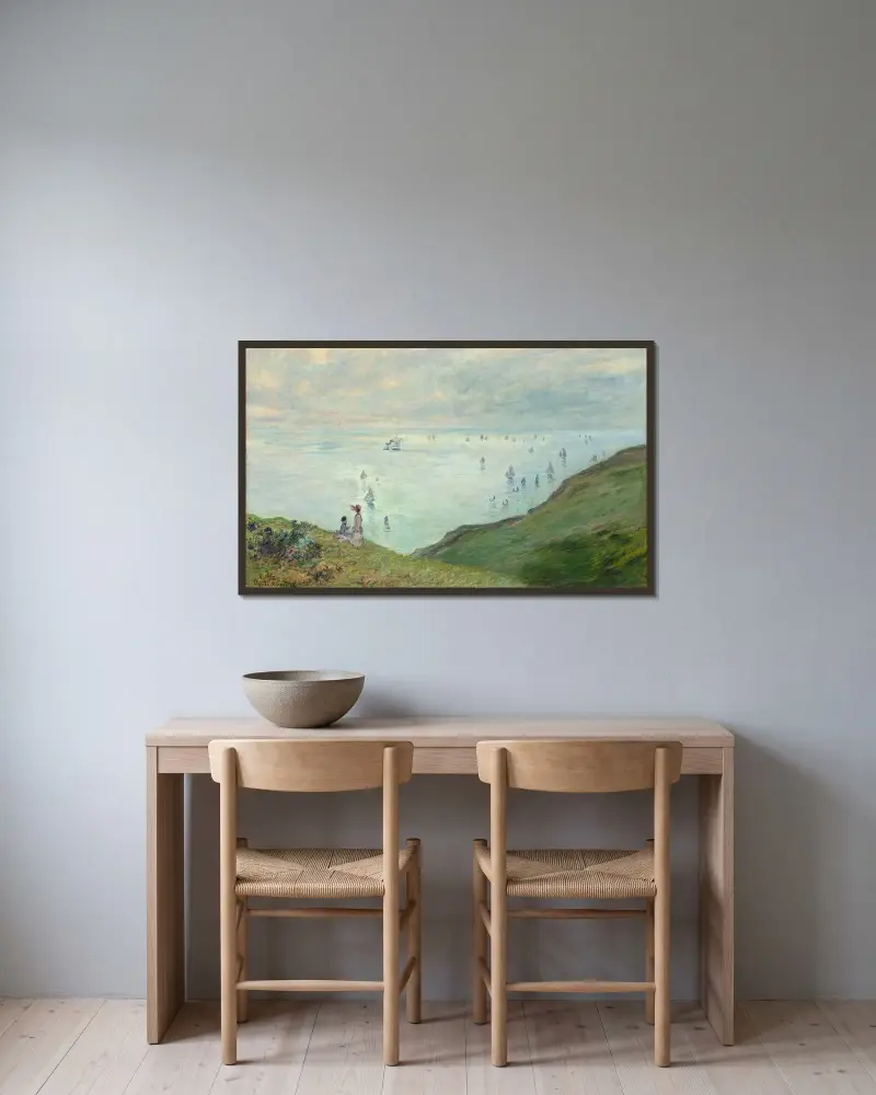 Útesy u Pourville, Claude Monet v rámu na stěně
