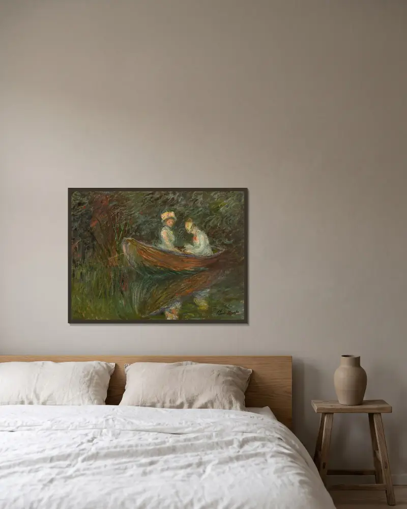 Deux femmes en barque av Claude Monet inramad på en vägg