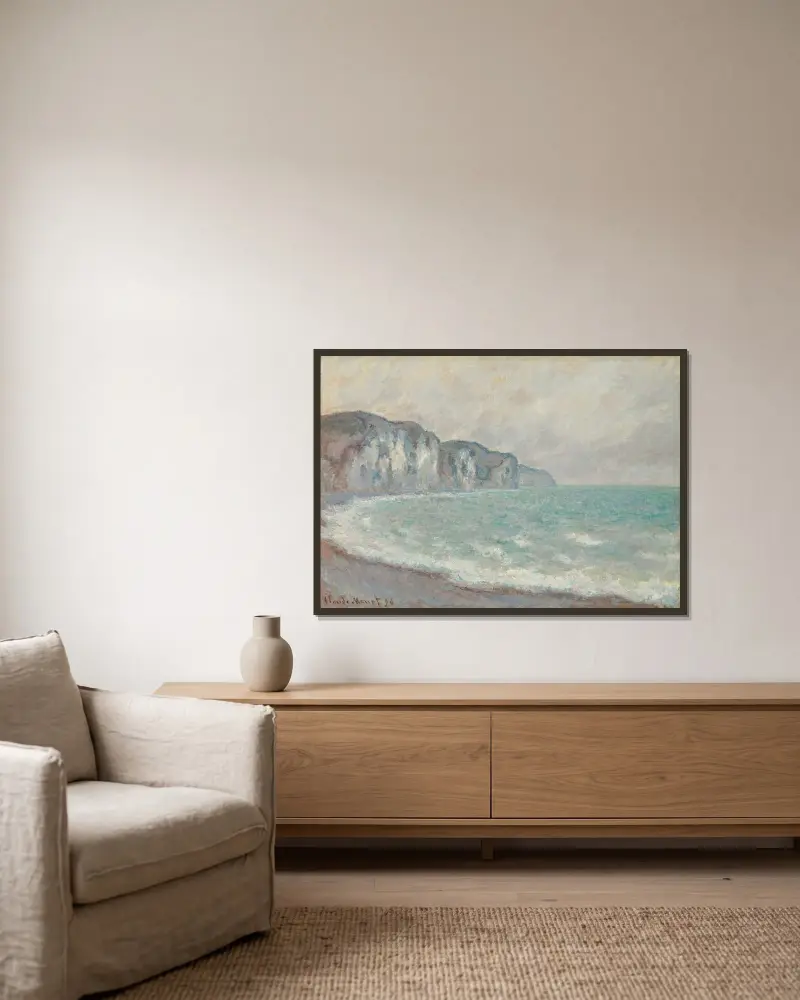 Falaise De Pourville av Claude Monet inramad på en vägg
