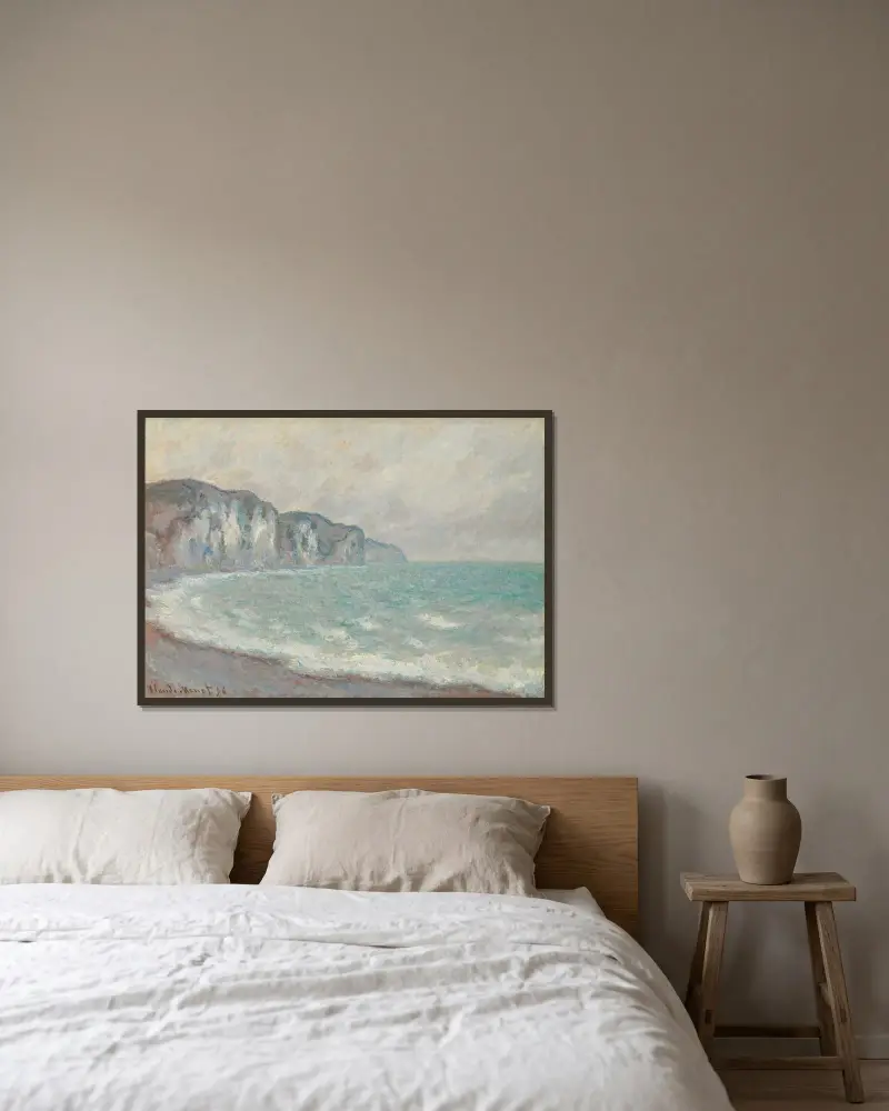 Falaise De Pourville av Claude Monet inramad på en vägg