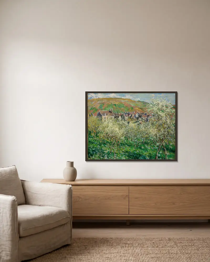 Blühende Pflaumenbäume von Claude Monet gerahmt an einer Wand