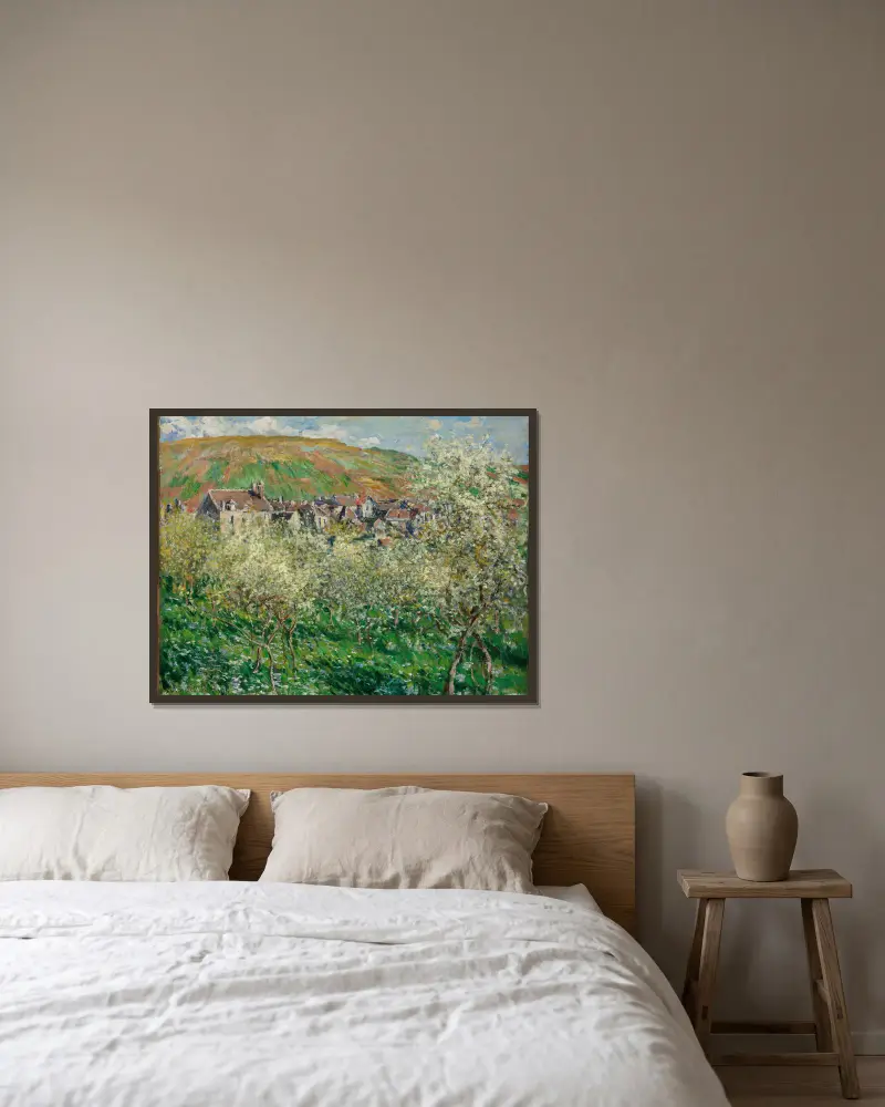 Blühende Pflaumenbäume von Claude Monet gerahmt an einer Wand