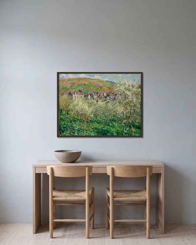 Blühende Pflaumenbäume von Claude Monet gerahmt an einer Wand
