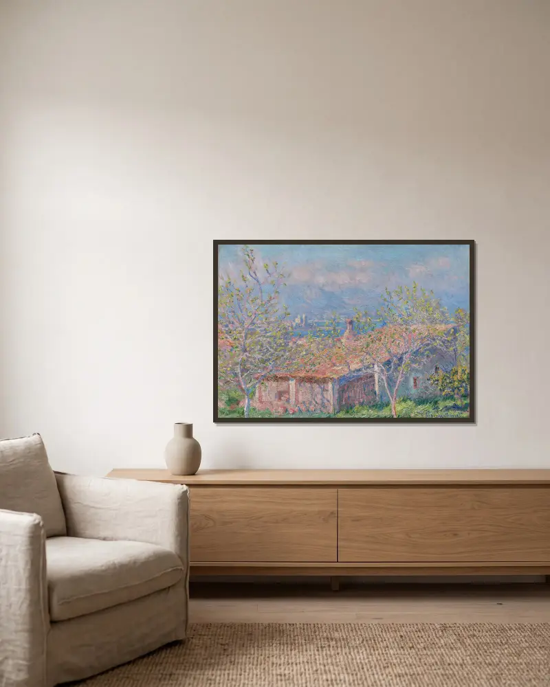 Das Gärtnerhaus in Antibes von Claude Monet gerahmt an einer Wand