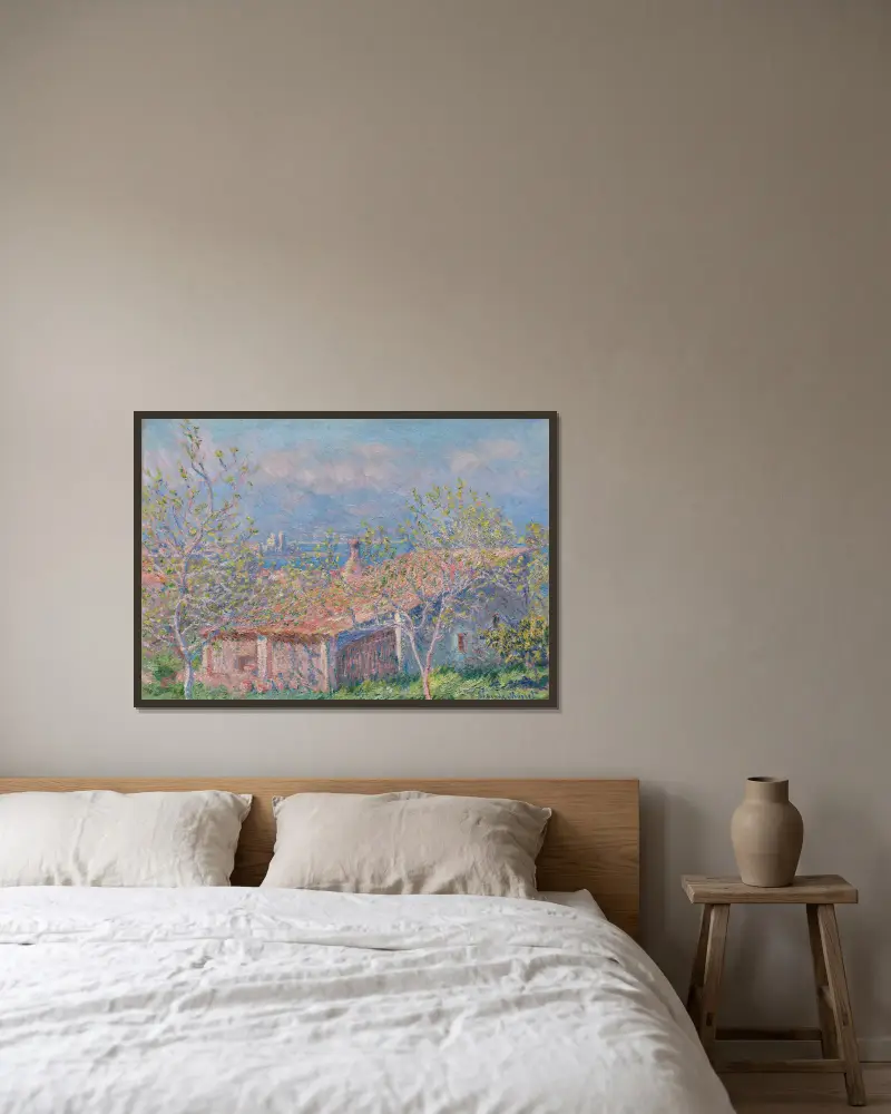 Das Gärtnerhaus in Antibes von Claude Monet gerahmt an einer Wand
