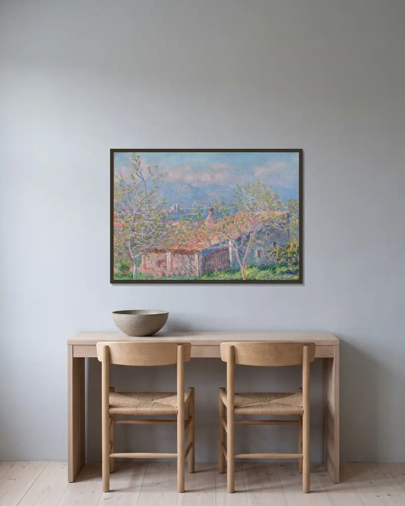 Das Gärtnerhaus in Antibes von Claude Monet gerahmt an einer Wand