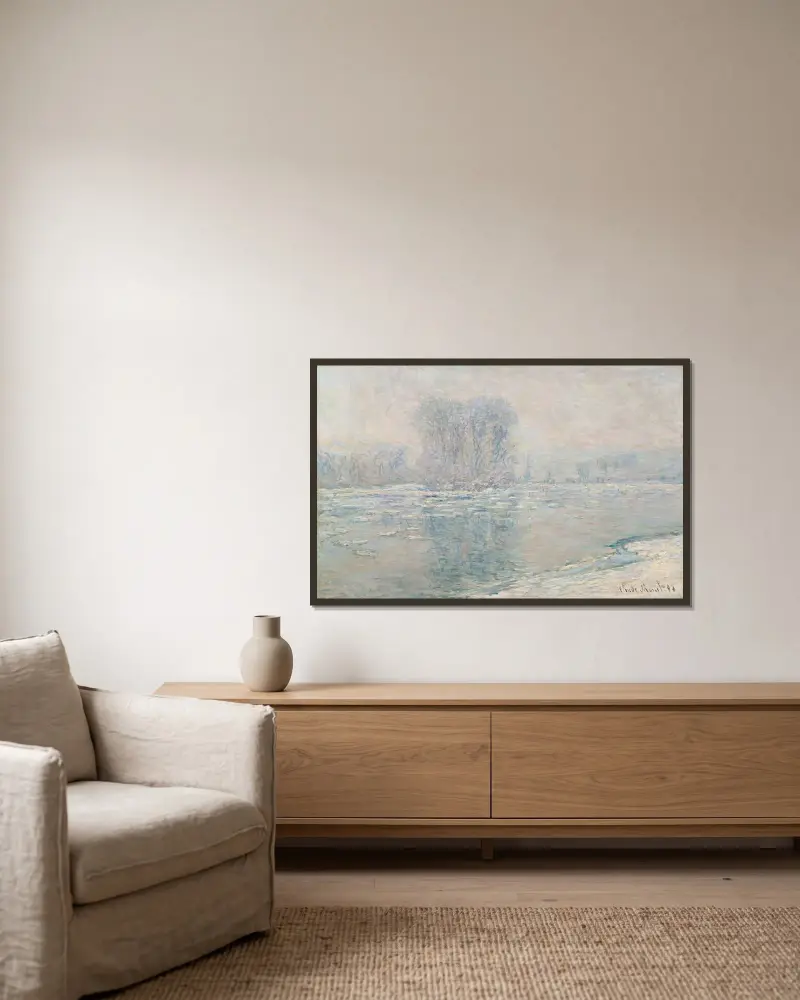 Lodowe kry, biały efekt, Claude Monet w ramie na ścianie