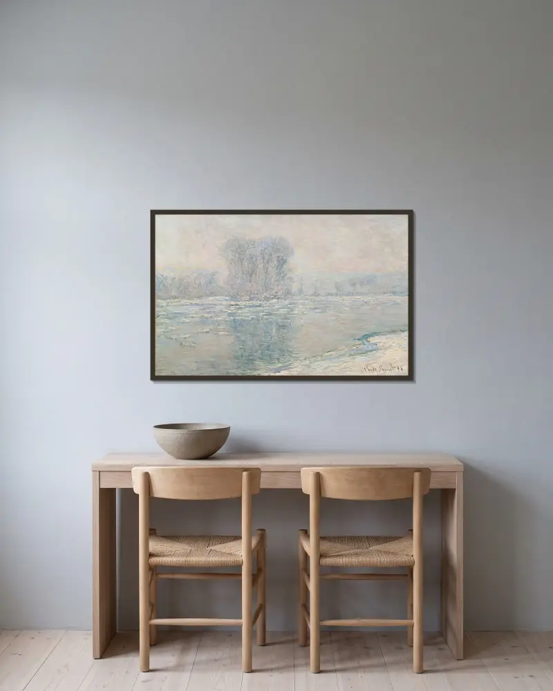 Lodowe kry, biały efekt, Claude Monet w ramie na ścianie