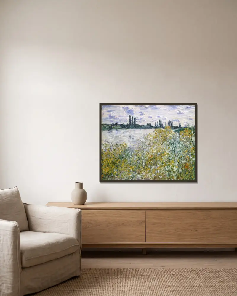 Île aux Fleurs near Vétheuil av Claude Monet inramad på en vägg