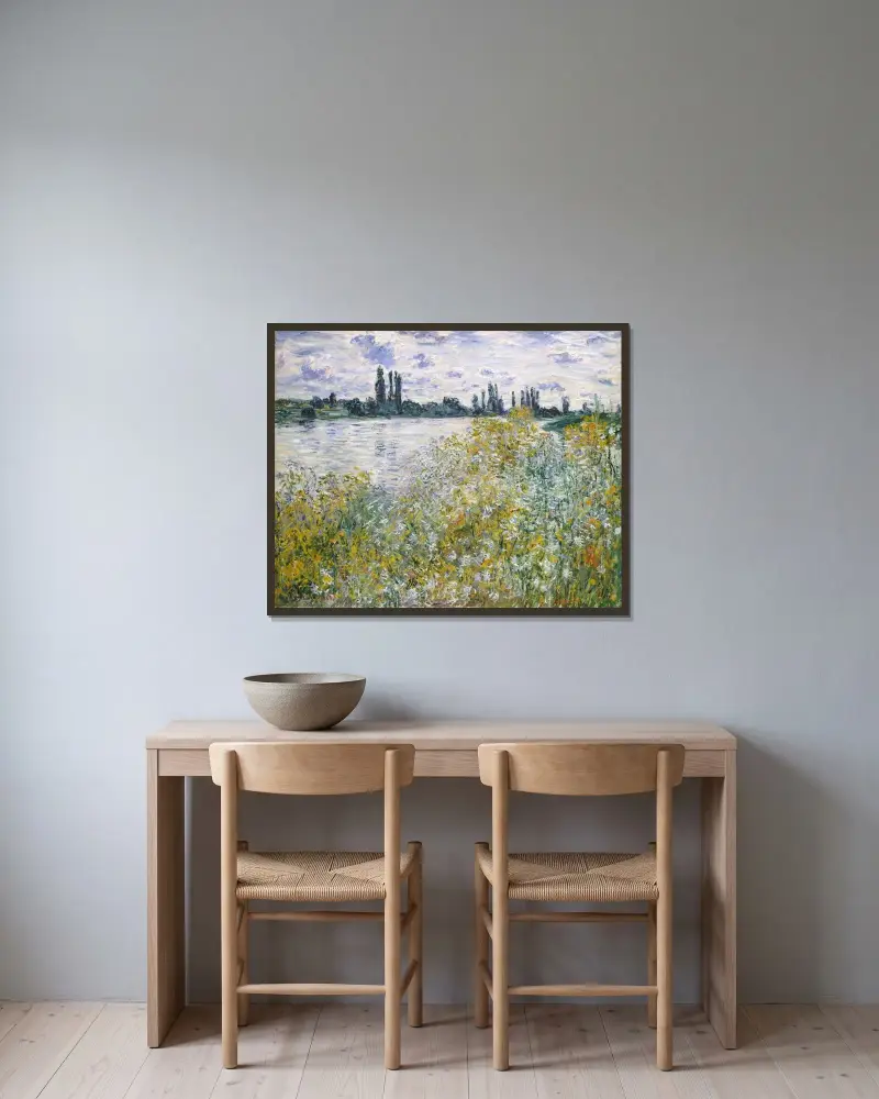 Île aux Fleurs near Vétheuil av Claude Monet inramad på en vägg