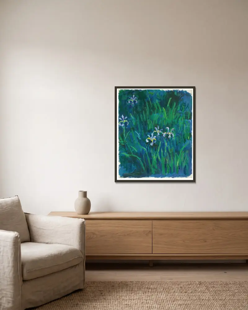 Irisy – Nr. 1, Claude Monet v rámu na stěně