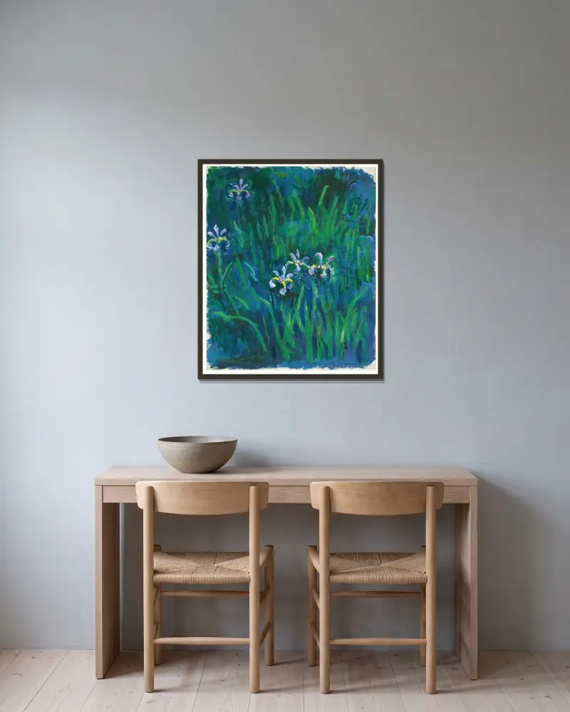 Irisy – Nr. 1, Claude Monet v rámu na stěně