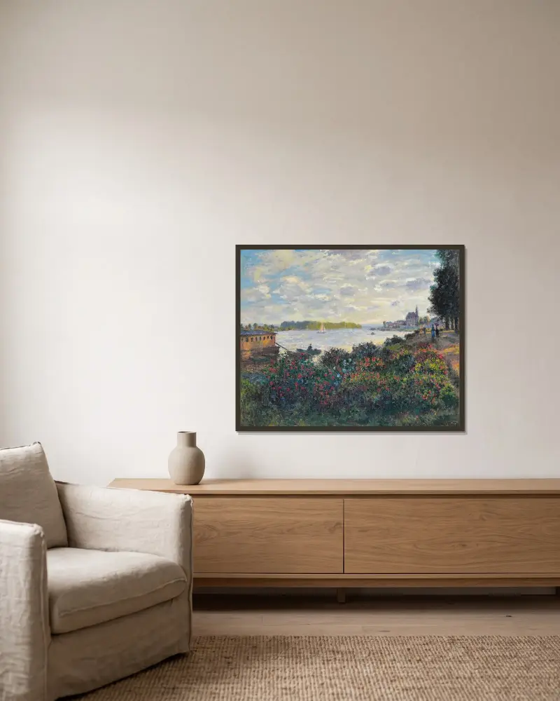 Die Seine bei Argenteuil von Claude Monet gerahmt an einer Wand