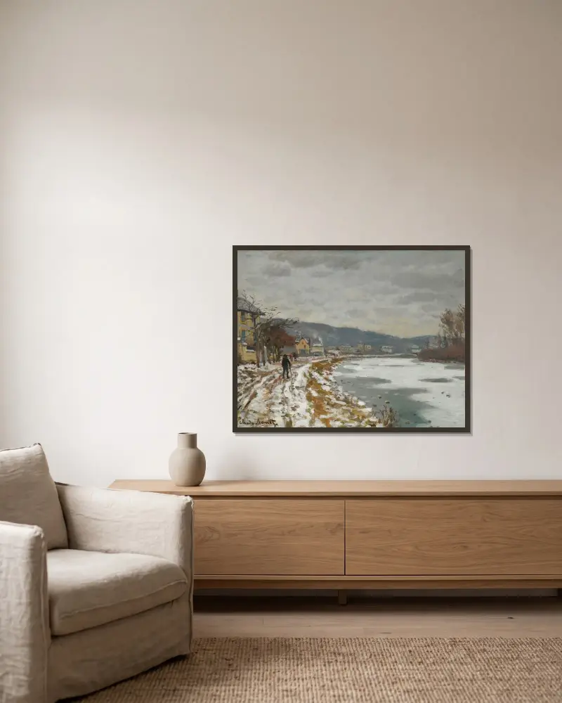 La Seine À Bougival av Claude Monet inramad på en vägg