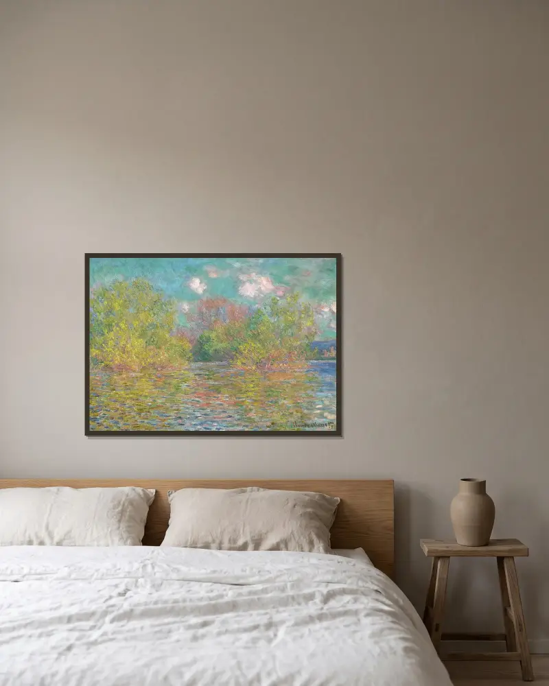 La Seine près de Giverny av Claude Monet inramad på en vägg