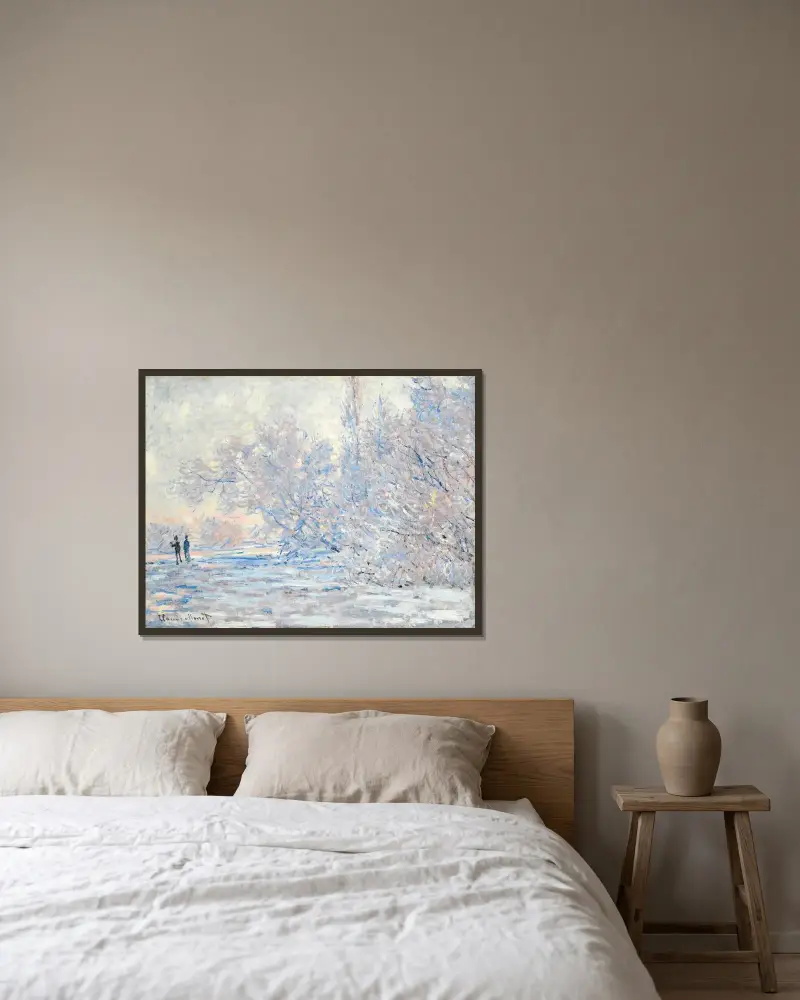 Der Frost in Giverny von Claude Monet gerahmt an einer Wand
