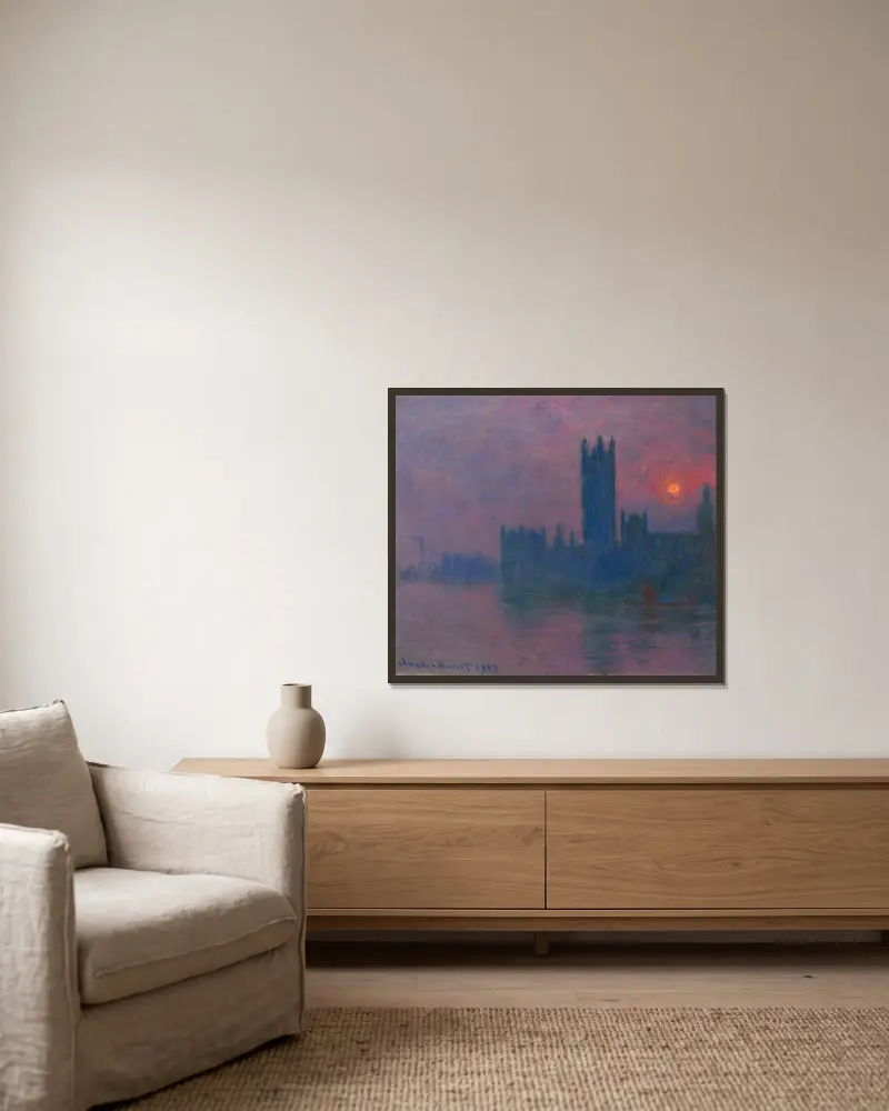 Parlament, zachód słońca, Claude Monet w ramie na ścianie