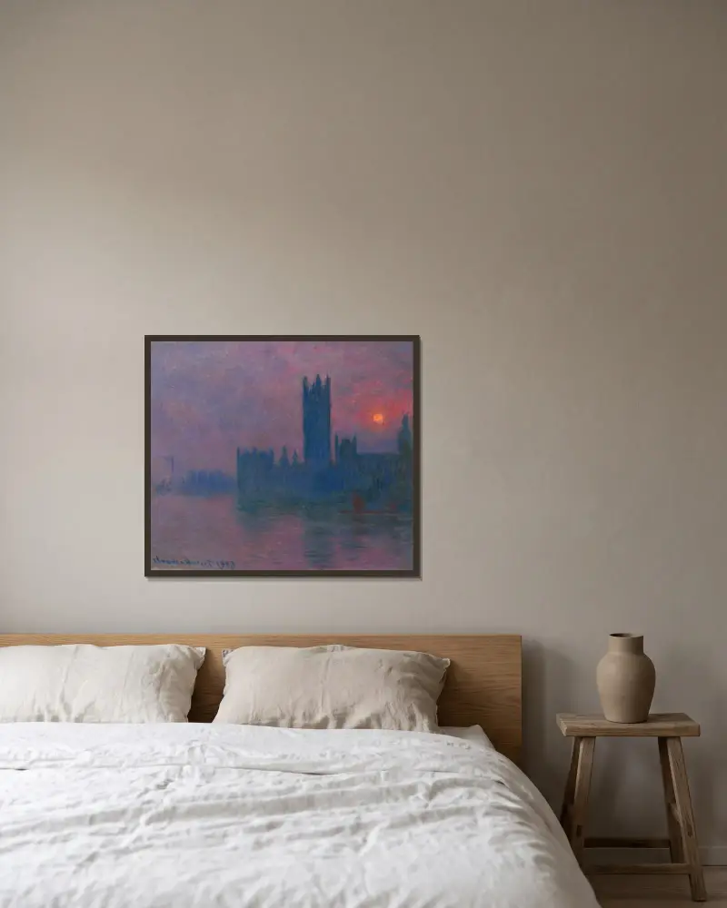 Parlament, zachód słońca, Claude Monet w ramie na ścianie