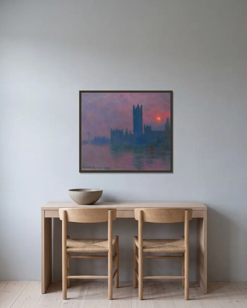 Parlament, zachód słońca, Claude Monet w ramie na ścianie