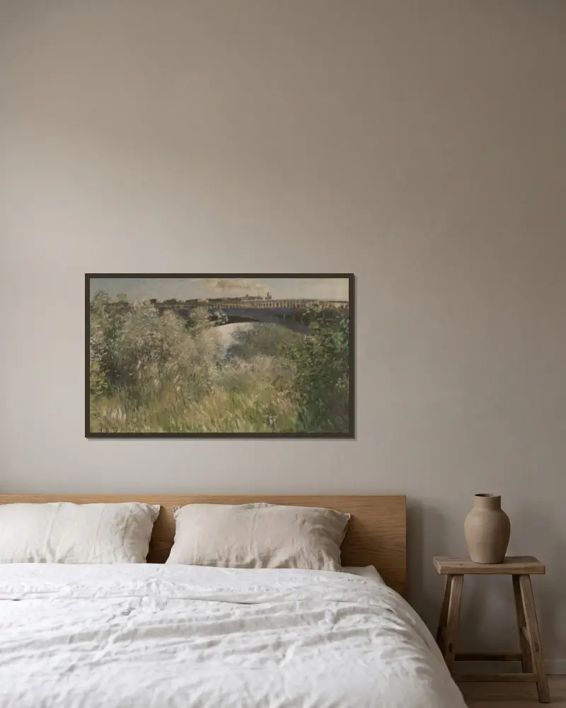 Die Brücke von Argenteuil, 1875 von Claude Monet gerahmt an einer Wand