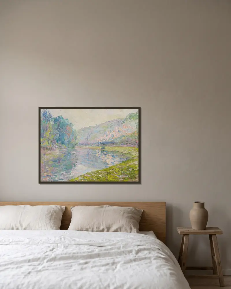 Le train à Jeufosse av Claude Monet inramad på en vägg