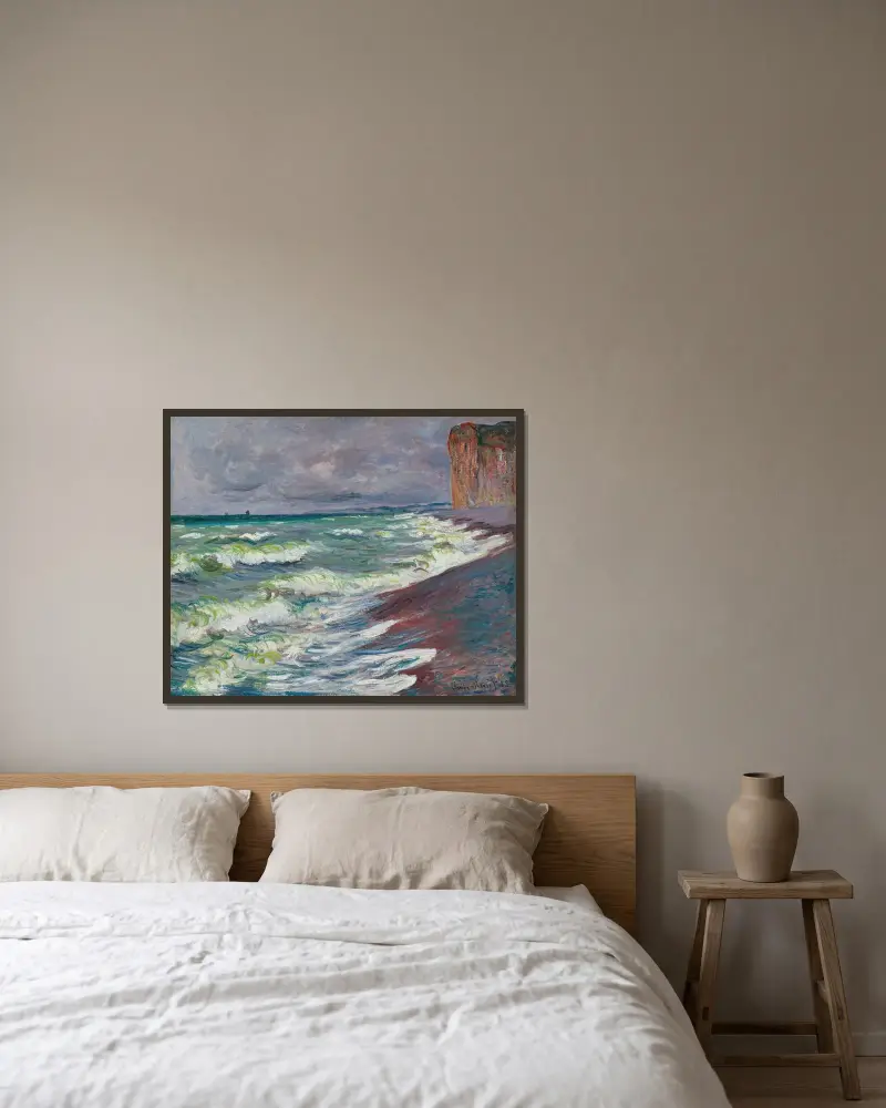 Mer agitée à Pourville av Claude Monet inramad på en vägg