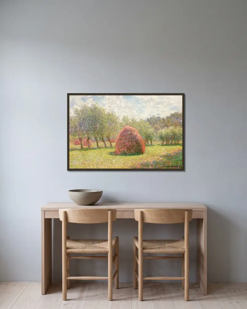 Meules à Giverny, Claude Monet v rámu na stěně