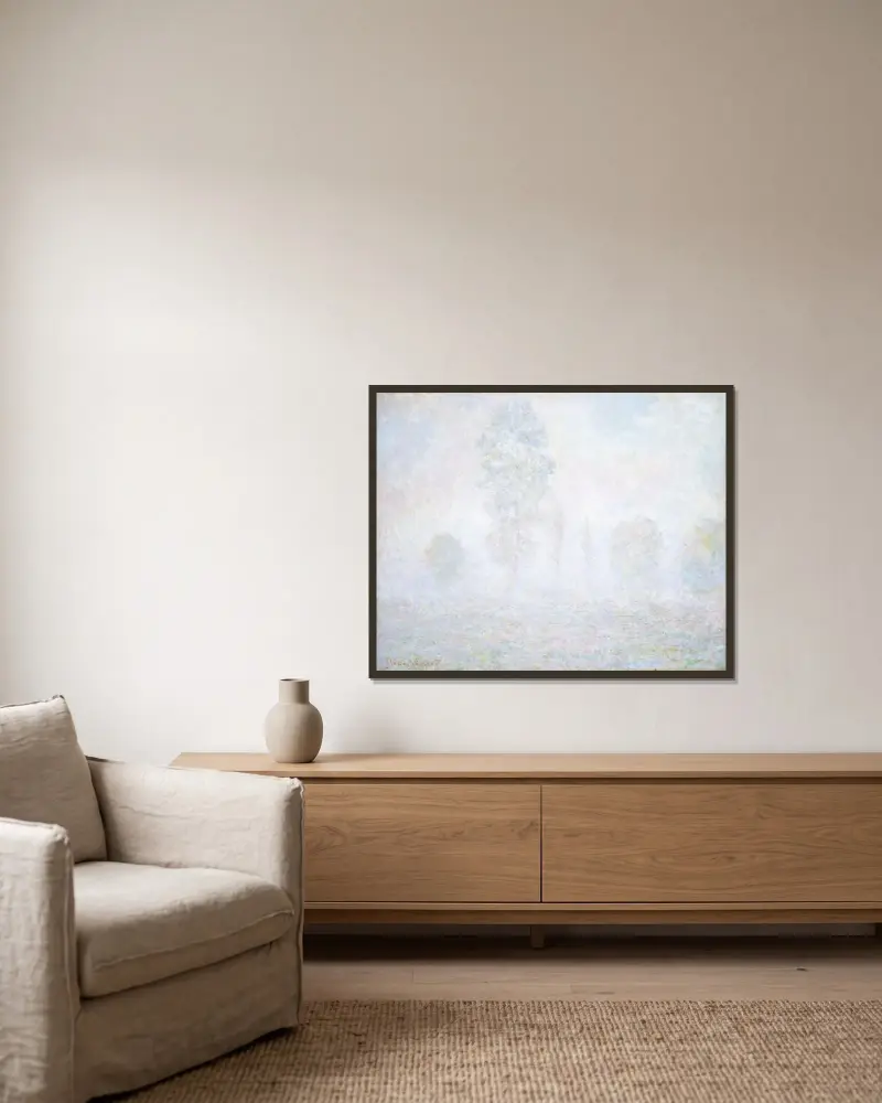 Morgendunst von Claude Monet gerahmt an einer Wand
