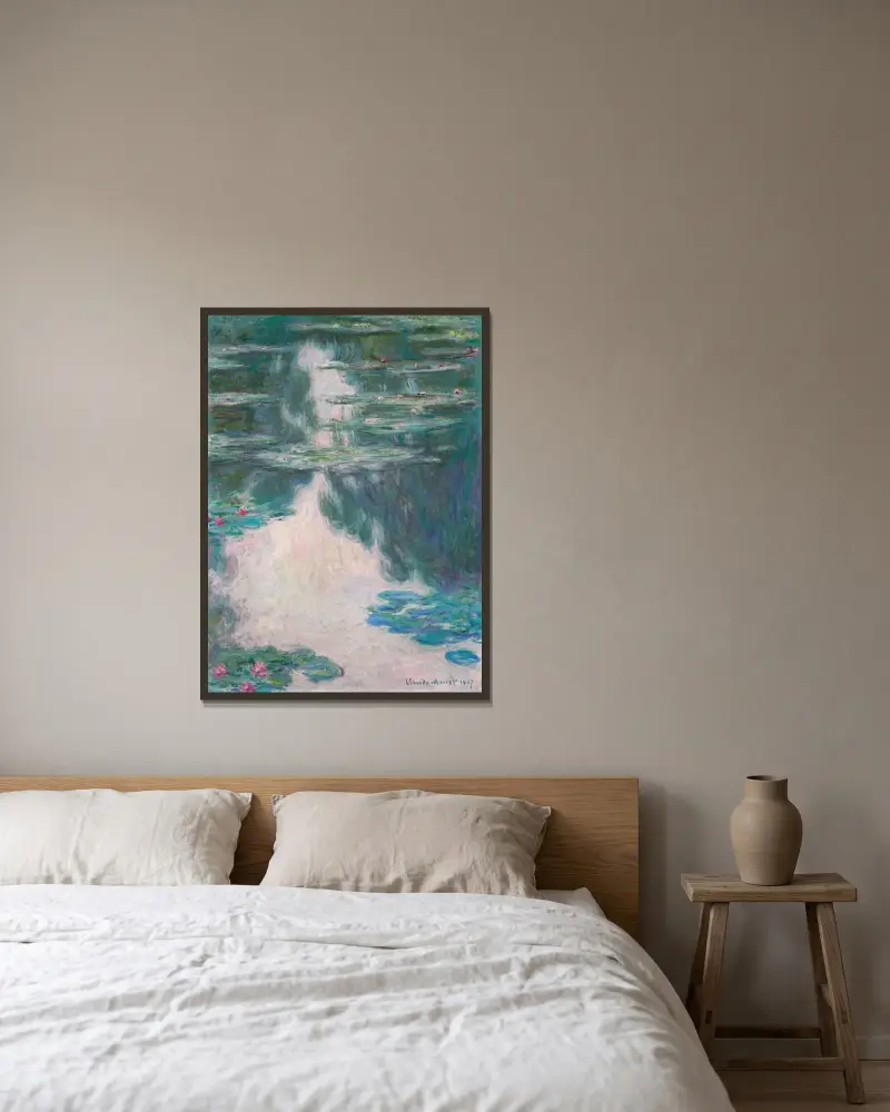 Seerosen, graues Wetter von Claude Monet gerahmt an einer Wand