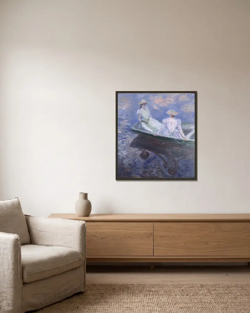 Na lodi, Claude Monet v rámu na stěně