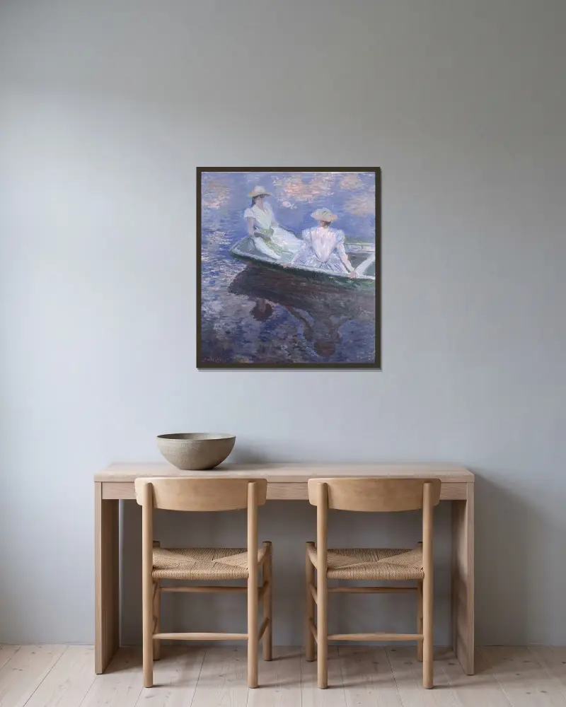 Na lodi, Claude Monet v rámu na stěně