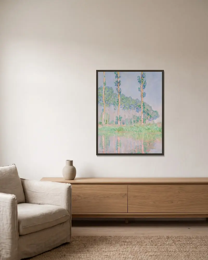 Pappeln, rosa Effekt von Claude Monet gerahmt an einer Wand