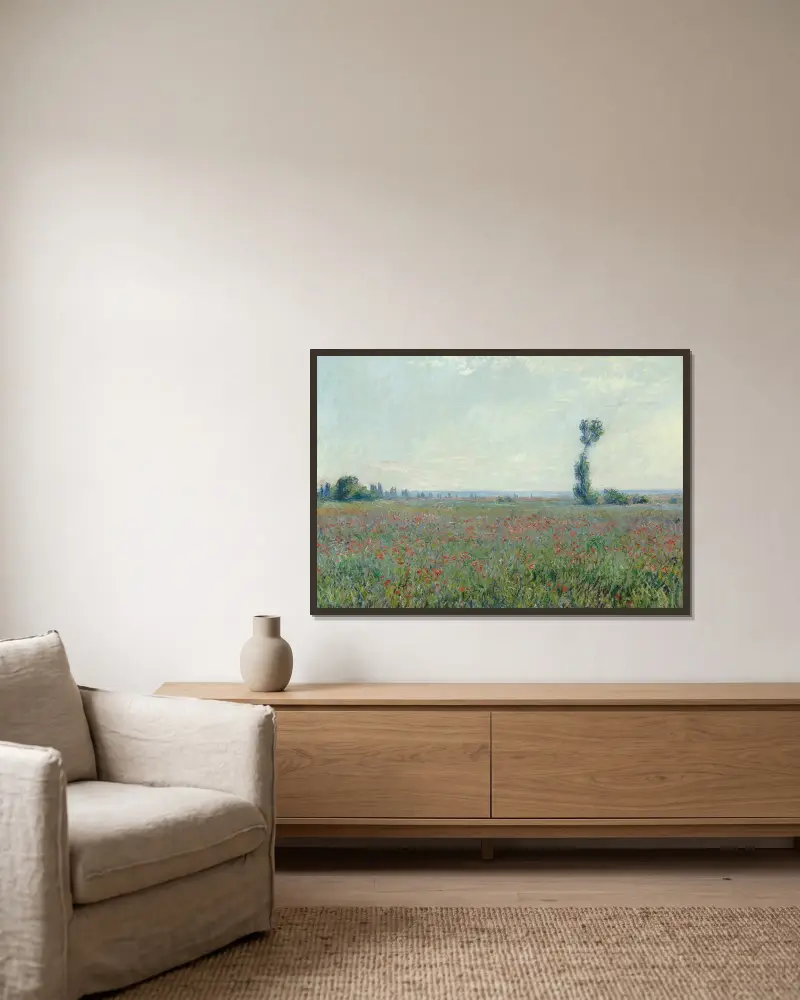 Mohnfeld 2 von Claude Monet gerahmt an einer Wand