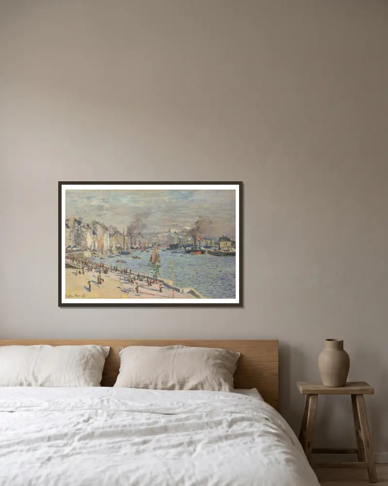 Port of Le Havre av Claude Monet inramad på en vägg