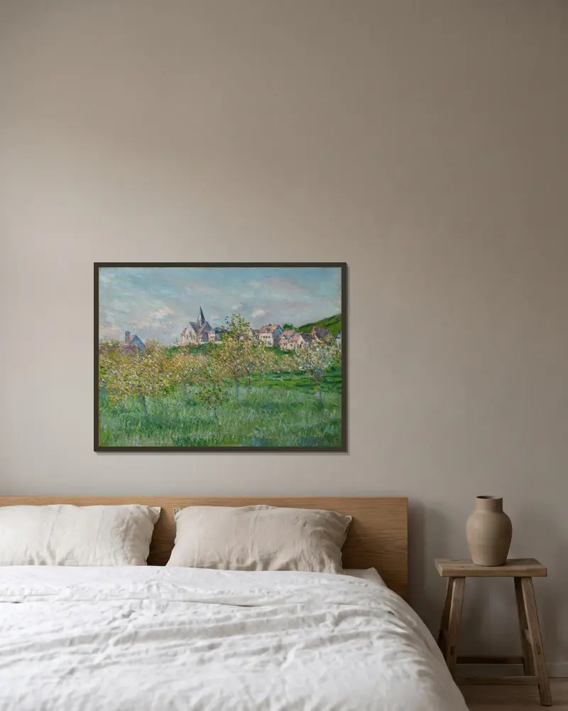 Printemps à Giverny, effet d’après-midi av Claude Monet inramad på en vägg