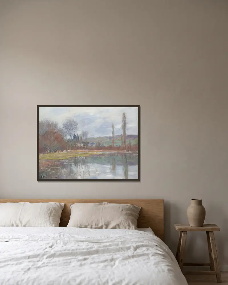Frühling in Vétheuil von Claude Monet gerahmt an einer Wand